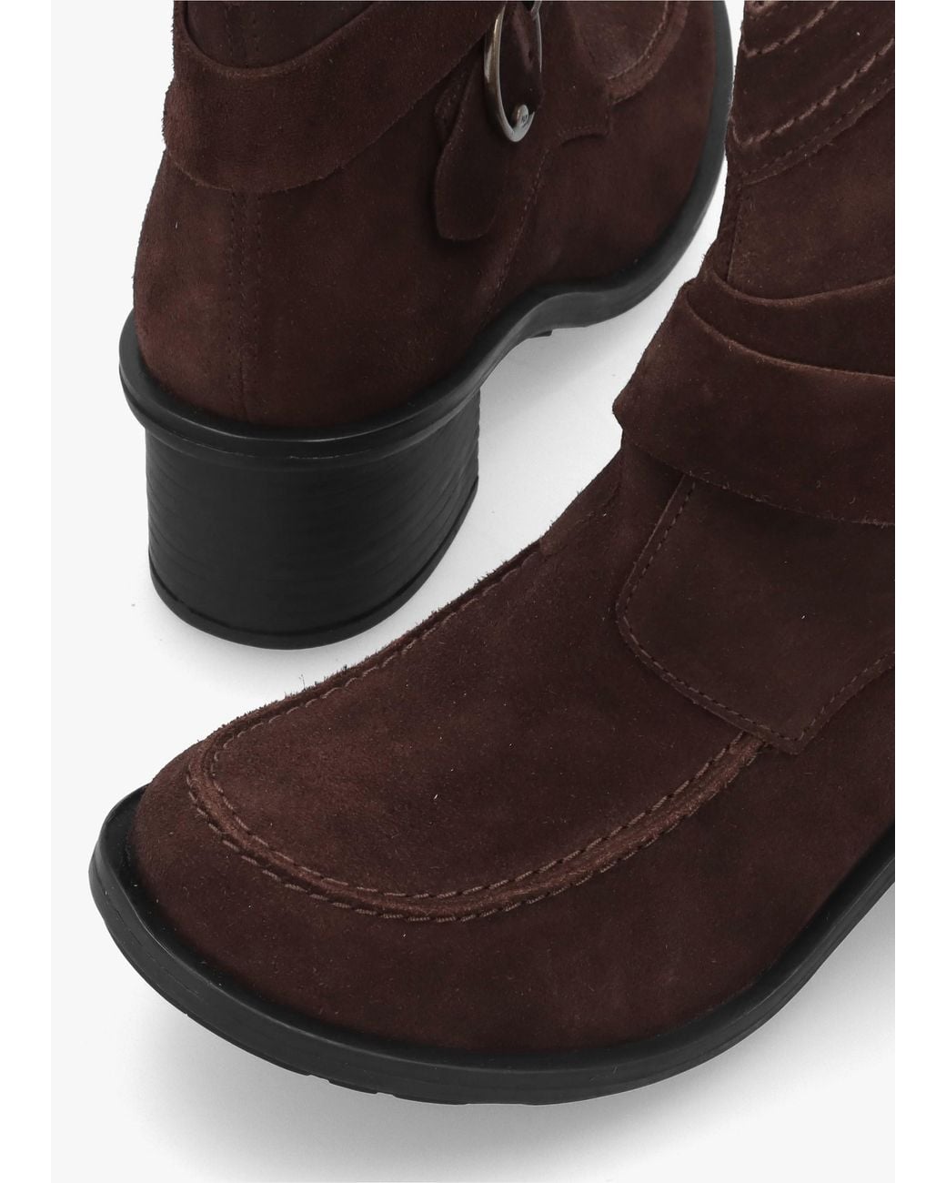 Fly London Brown Celk Expresso Suede Block Heel Ankle Boots