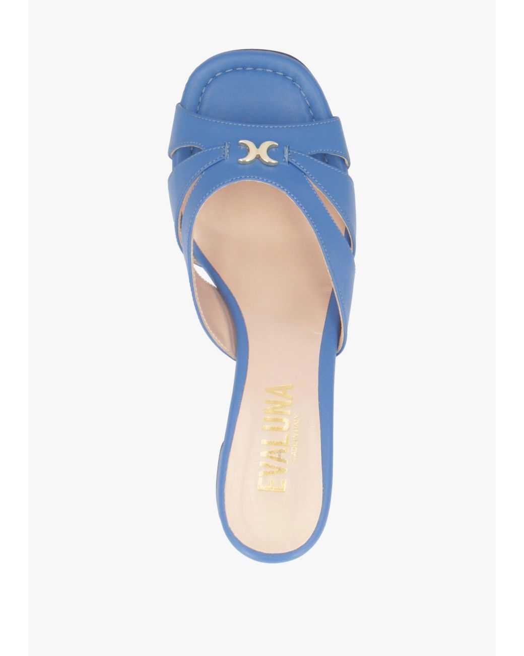 Evaluna Blue Cutaway Mid Heel Mules