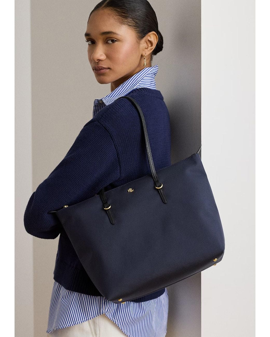 Ralph Lauren Blue Medium Keaton 26 Nylon Tote Bag