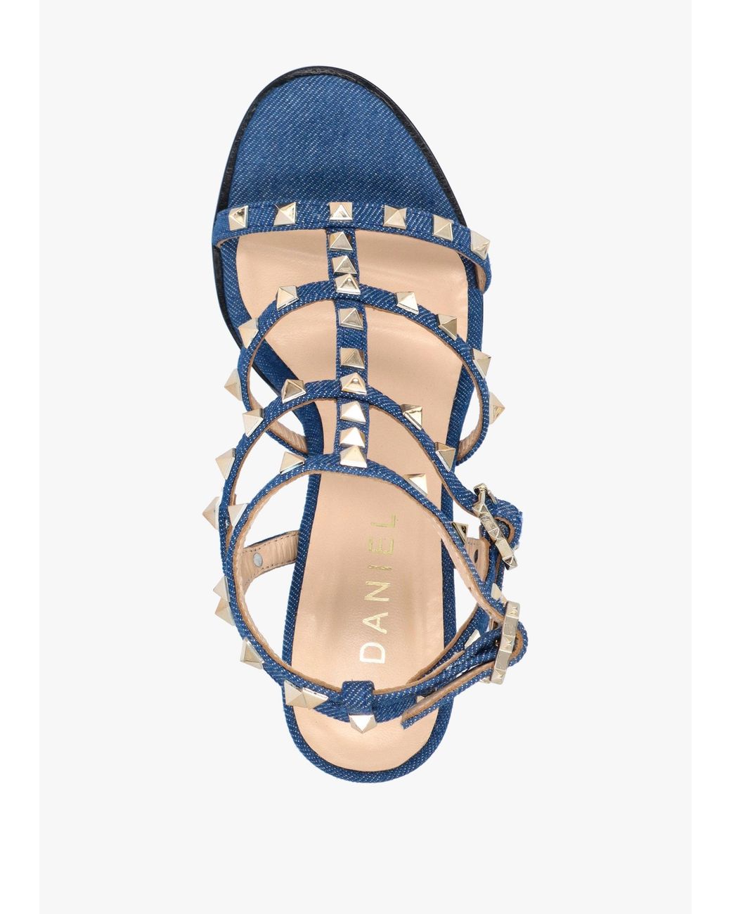 Daniel Blue Pitter Denim Studded Block Heeled Sandals