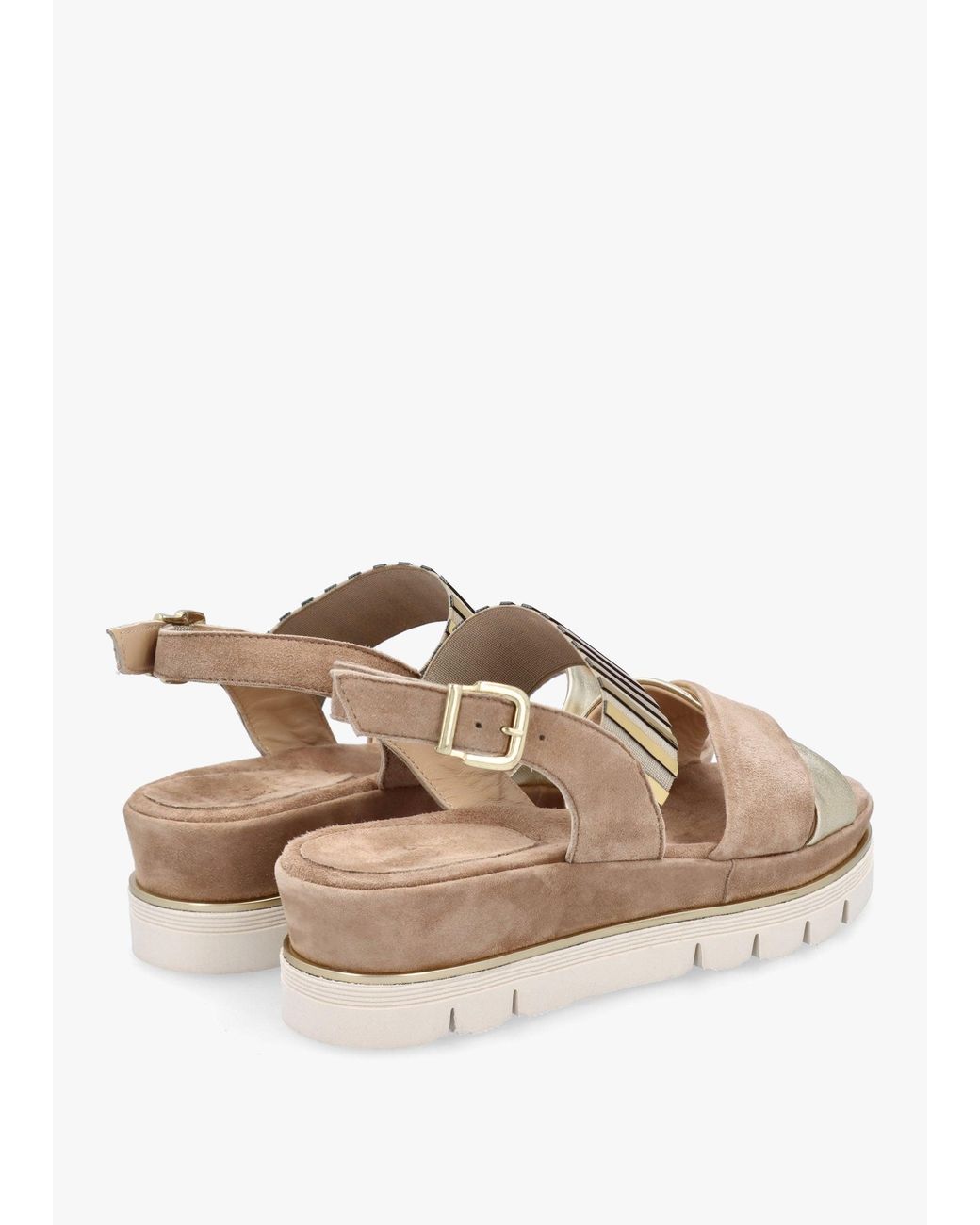 Luca Grossi Natural Suede Metallic Strap Low Wedge Sandals