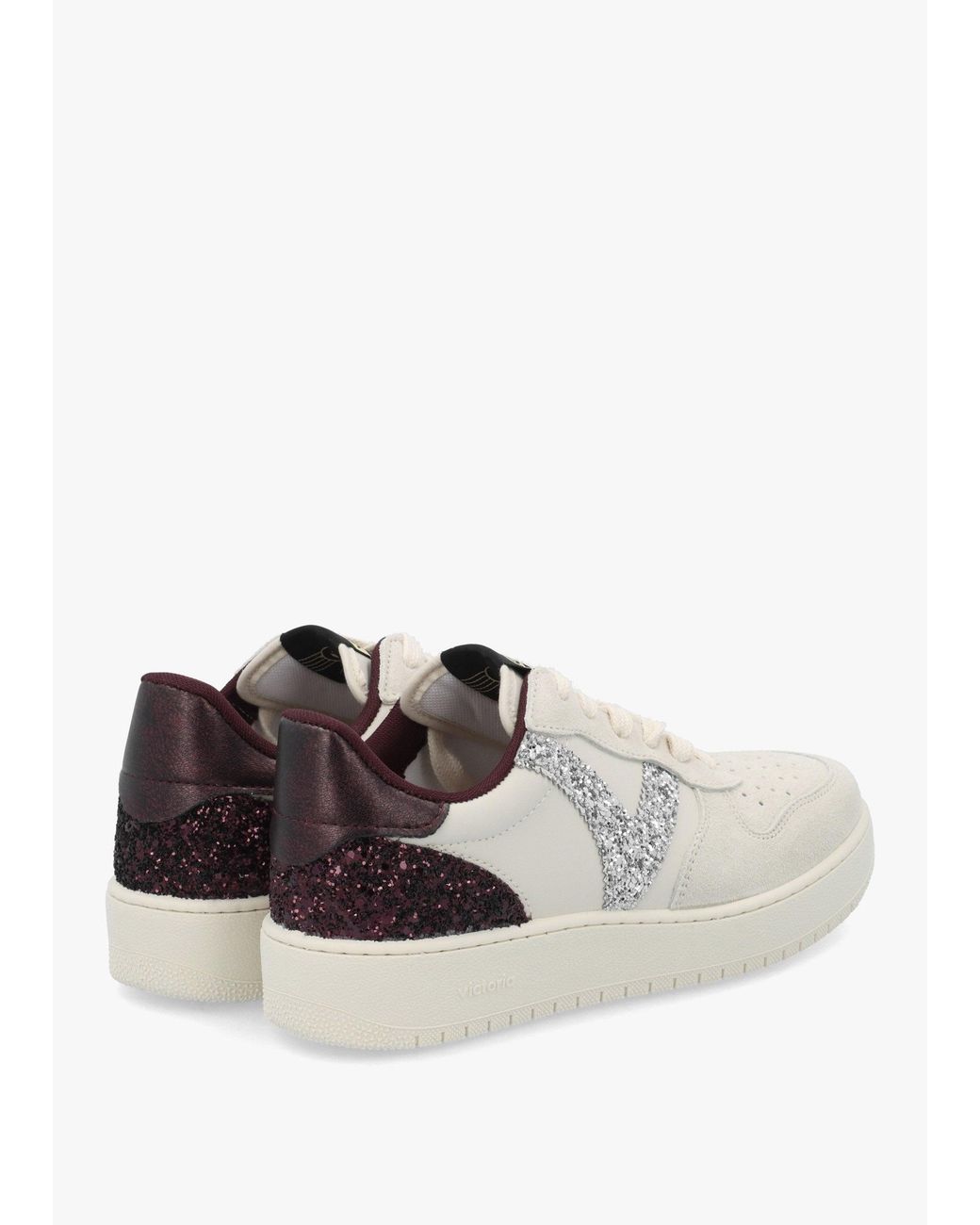 Victoria White Madrid Burgundy Glitter V Logo Trainers