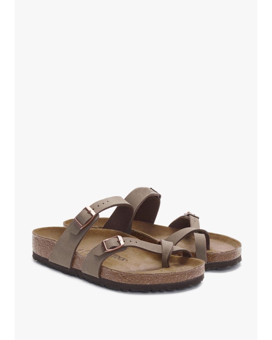 Birkenstock White Mayari Birko-Flor Nubuck Mocca Thong Sandals