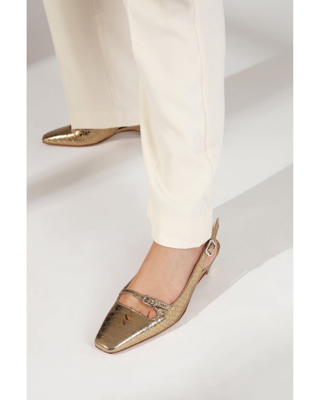 Daniel Natural Nux Leather Reptile Low Heel Court Shoes