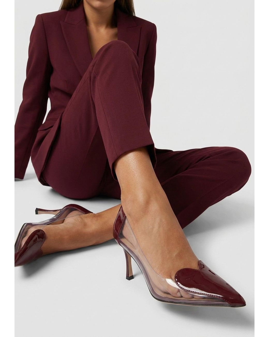 Daniel Pink Elove Perspex Burgundy Leather Heart Toe Cap Court Shoes