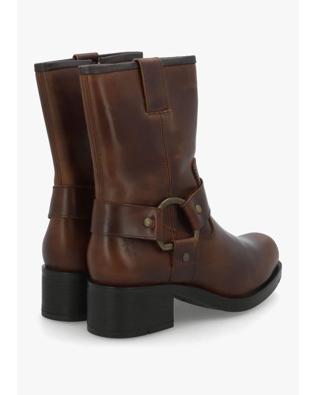 Fly London Brown Reva Mocca Leather Chunky Western Boots