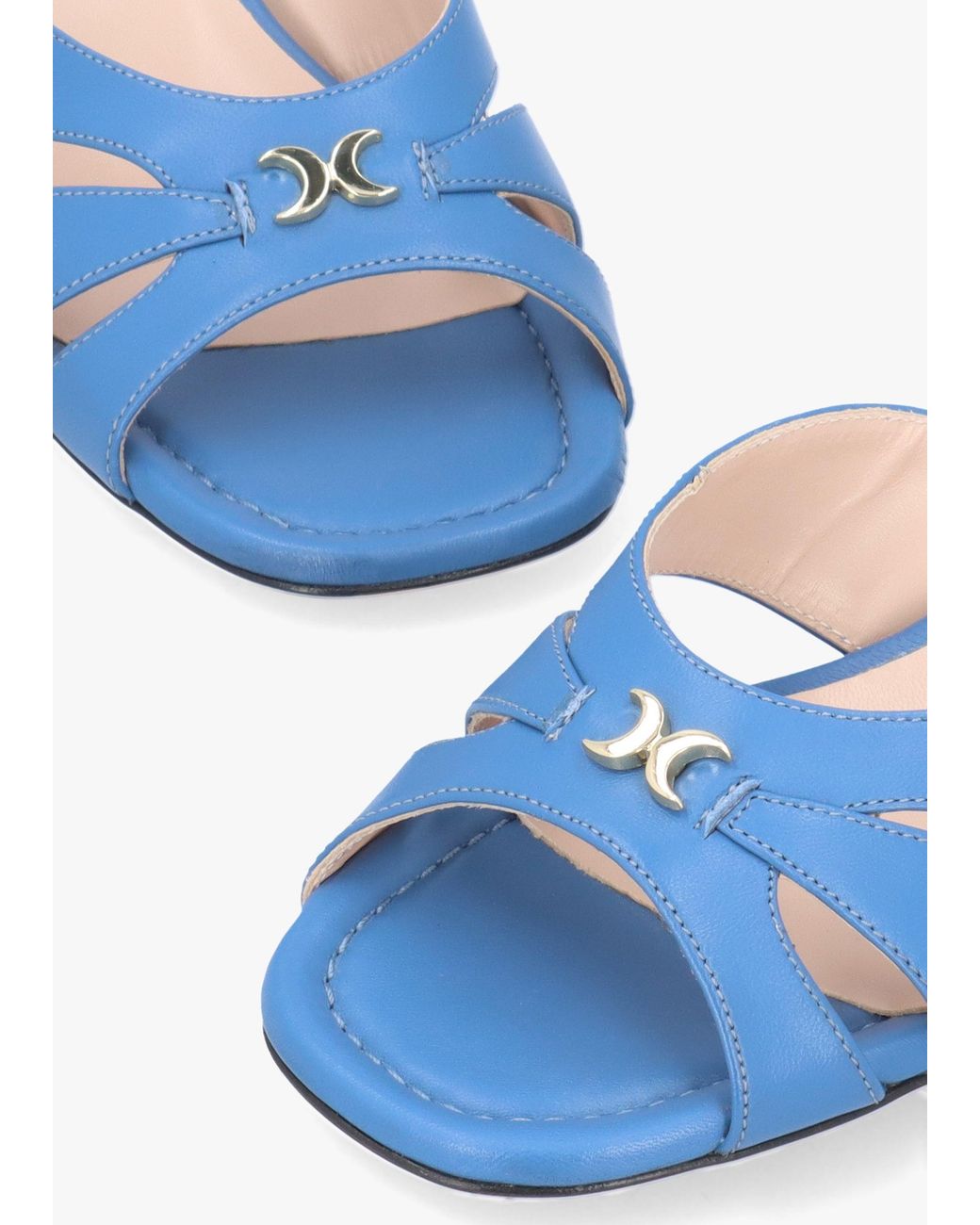 Evaluna Blue Cutaway Mid Heel Mules