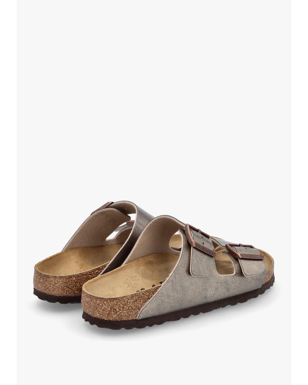 Birkenstock White Arizona Birko-Flor Graceful Taupe Two Bar Mules