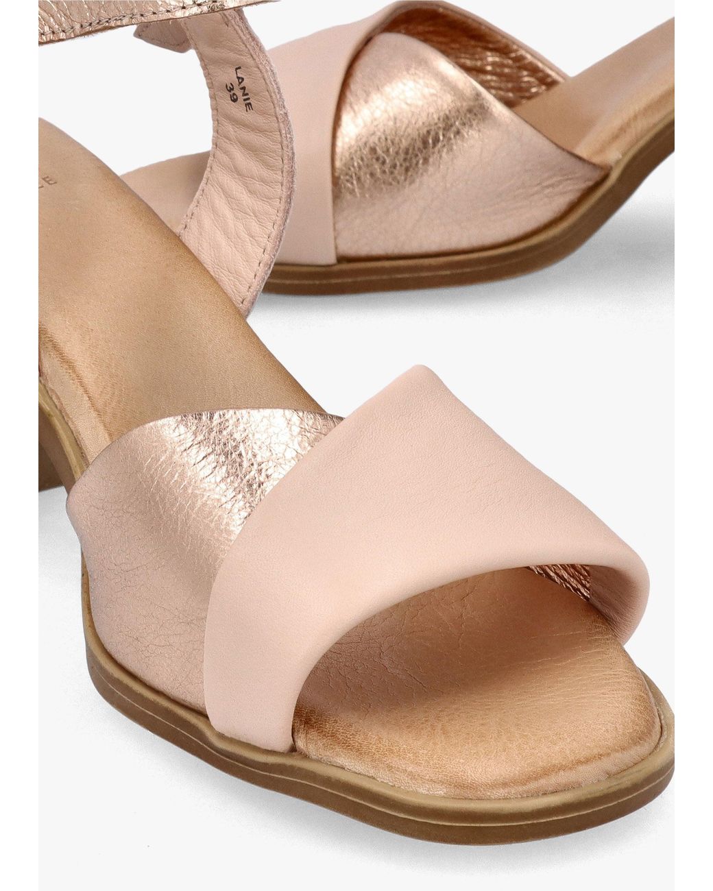 Moda In Pelle Natural Lanie & Rose Leather Block Heel Sandals