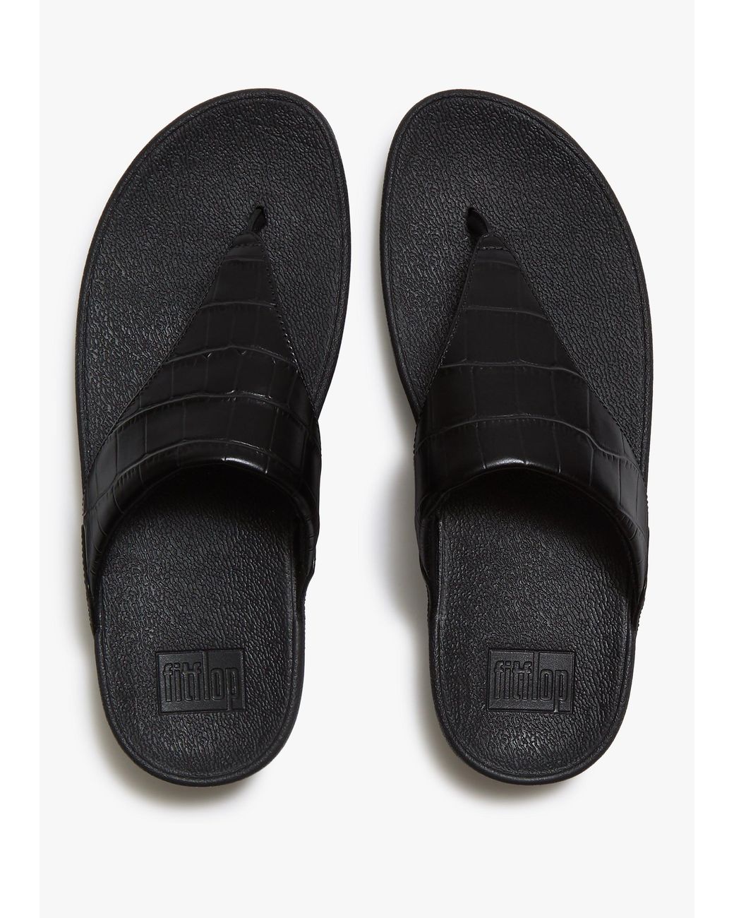Fitflop Black Lulu All Leather Moc Croc Toe Post Sandals