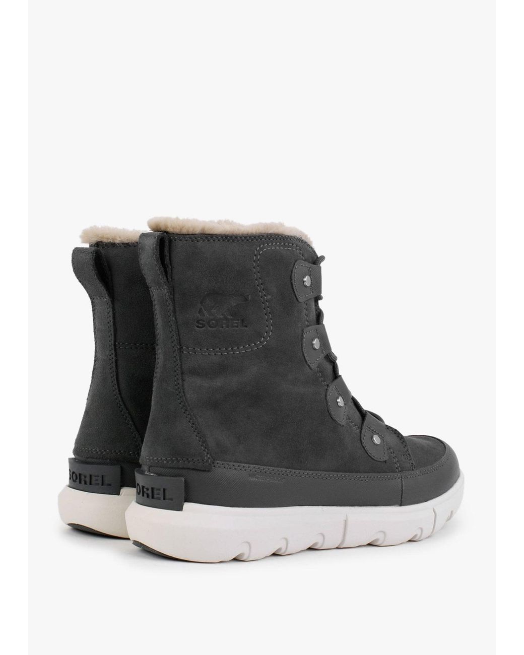 Sorel Black Explorer Ii Joan Faux Fur Waterproof Boot In Grill, Fawn