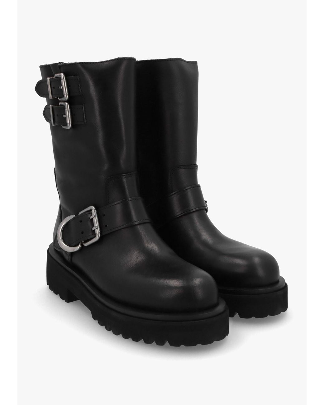 Alpe Atom Black Leather Chunky Biker Boots