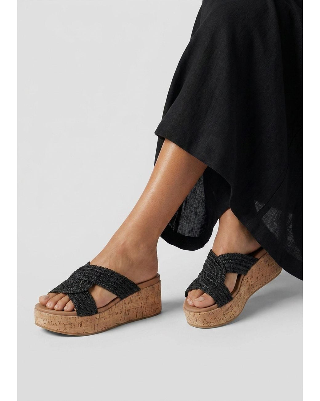 Daniel Black River Woven Raffia Flatform Mules