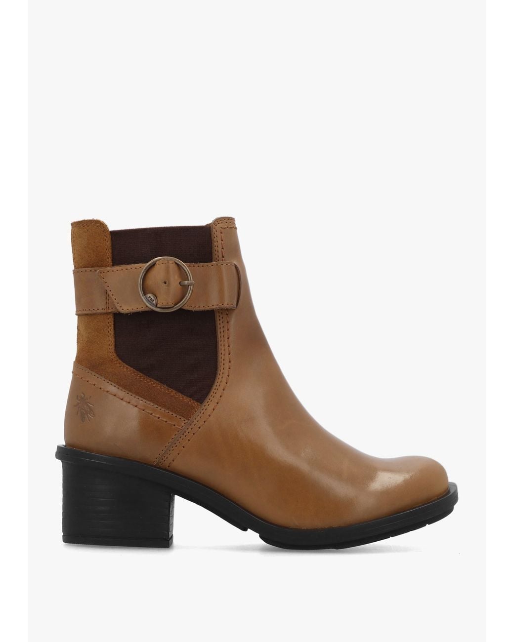 Fly London Brown Cach Camel Leather Block Heel Ankle Boots