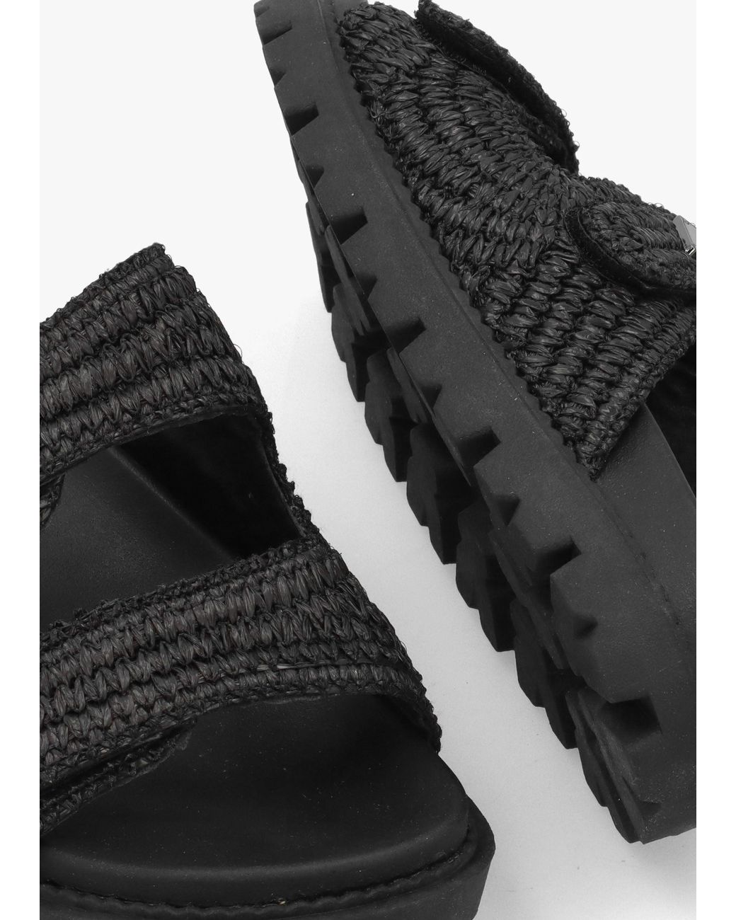 Daniel Black York Woven Straw Two Bar Chunky Mules