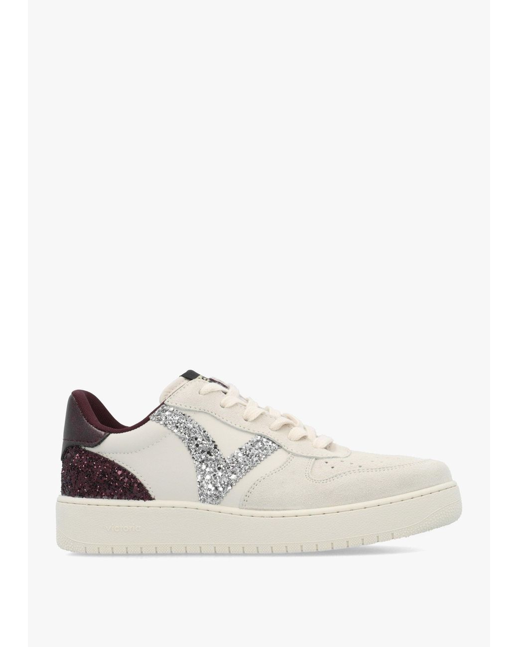 Victoria White Madrid Burgundy Glitter V Logo Trainers