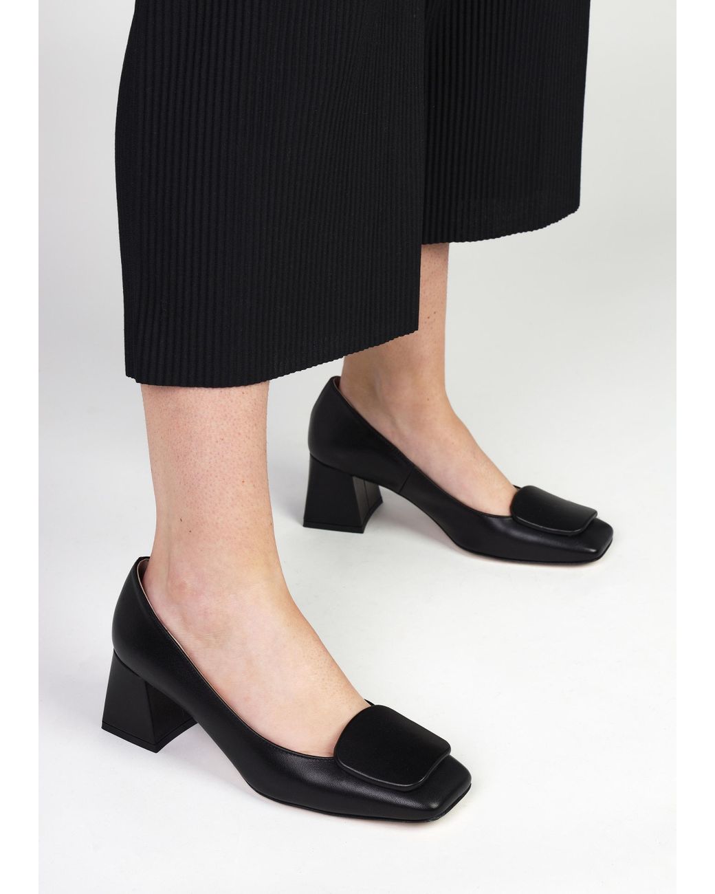 Daniel Multicolor Nessie Black Leather Block Heel Court Shoes