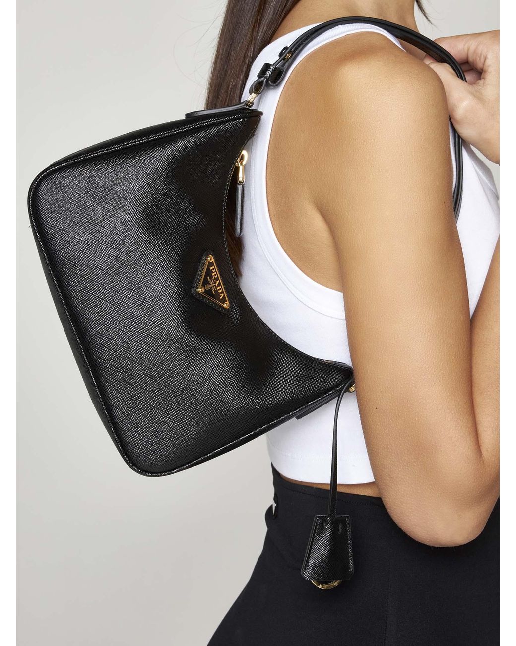 Prada Saffiano Leather Mini Bag in Black | Lyst