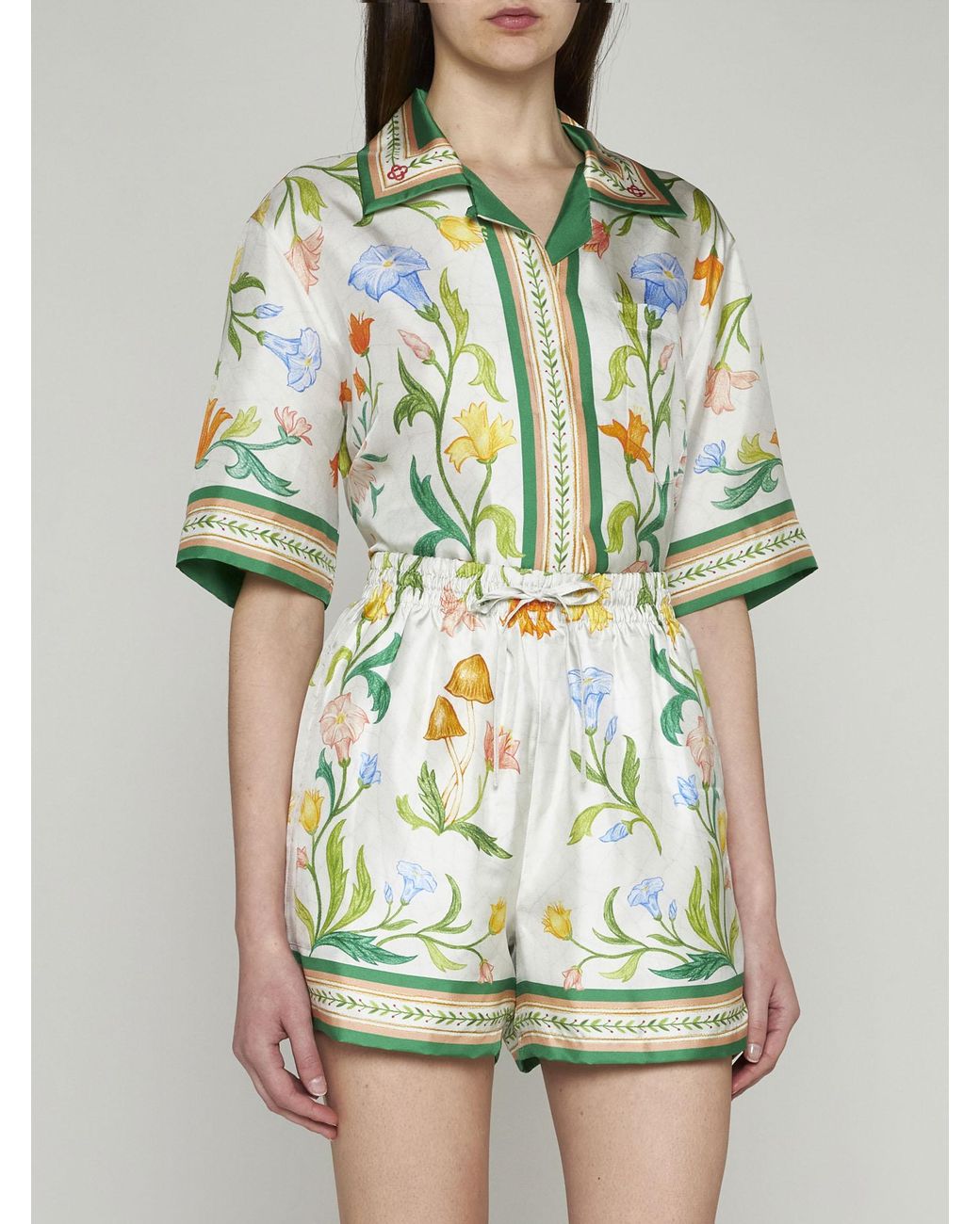 CASABLANCA L'arche Fleurie Print Silk Shirt in Green | Lyst