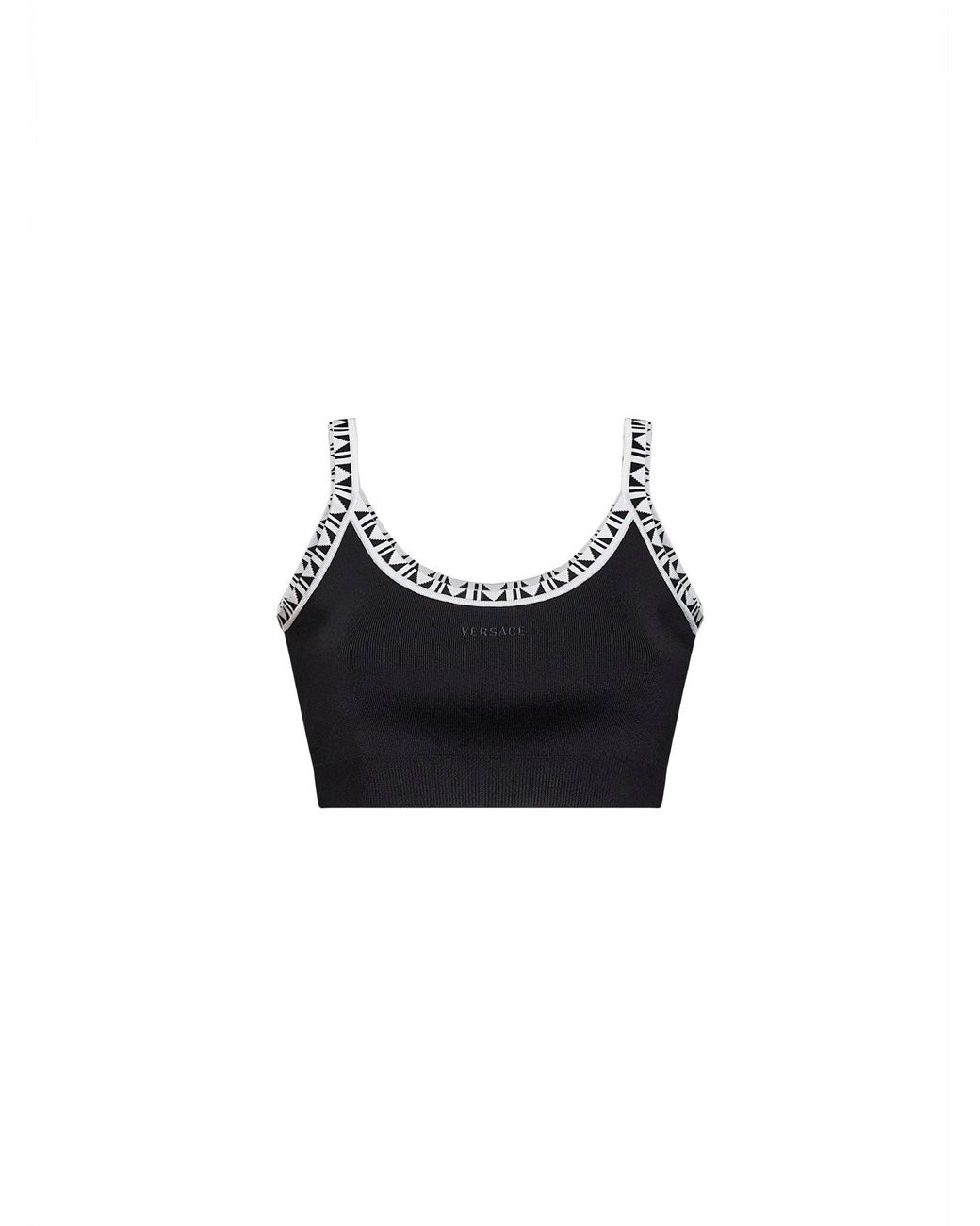 Versace Black Knit Cropped Top With Jacquard Details