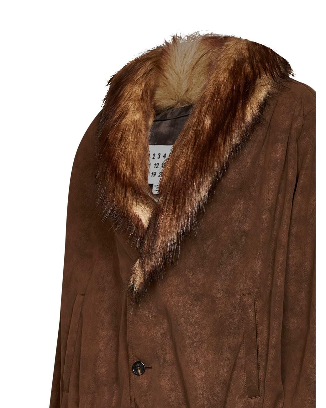 MM6 by Maison Margiela Brown Synthetic Nubuck Sports Jacket With Faux Fur Collar