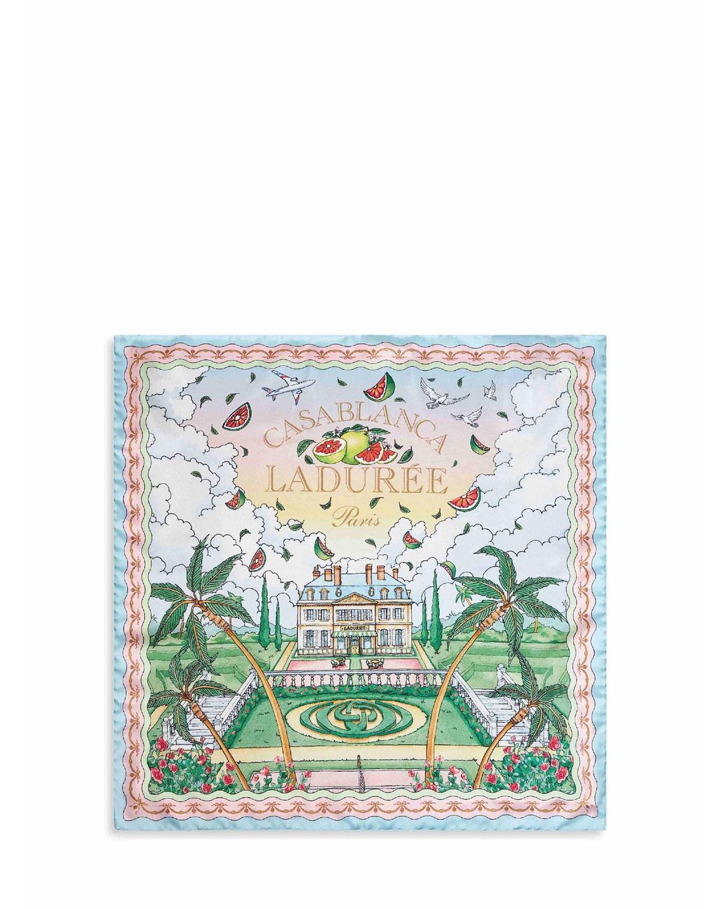 Casablanca White Printed Silk Laduree X Medium Scarf for men