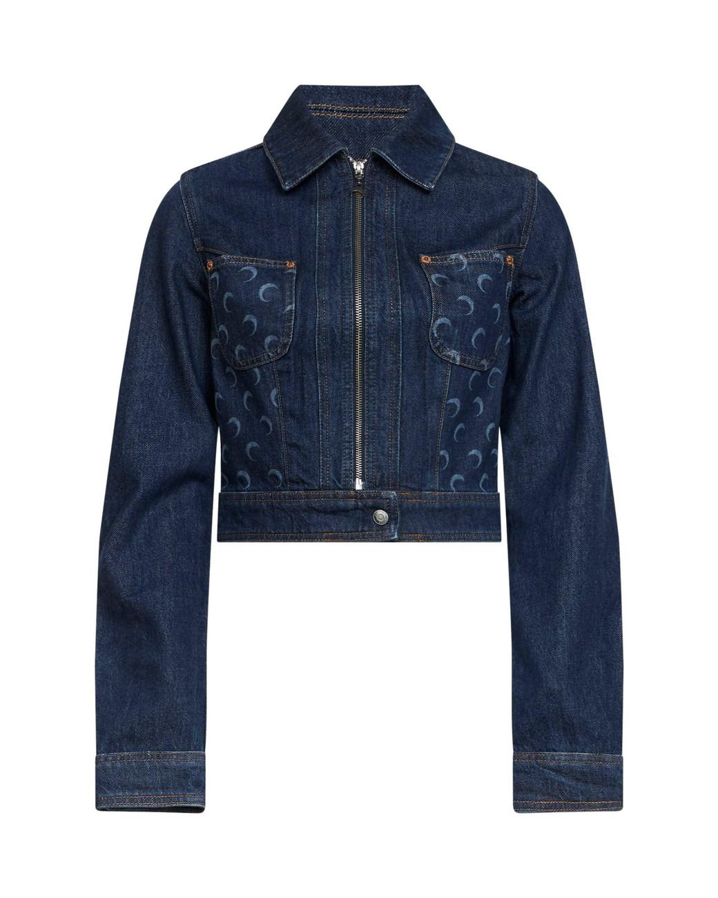 MARINE SERRE Blue Denim Trucker Jacket, Cropped Organic Midnight