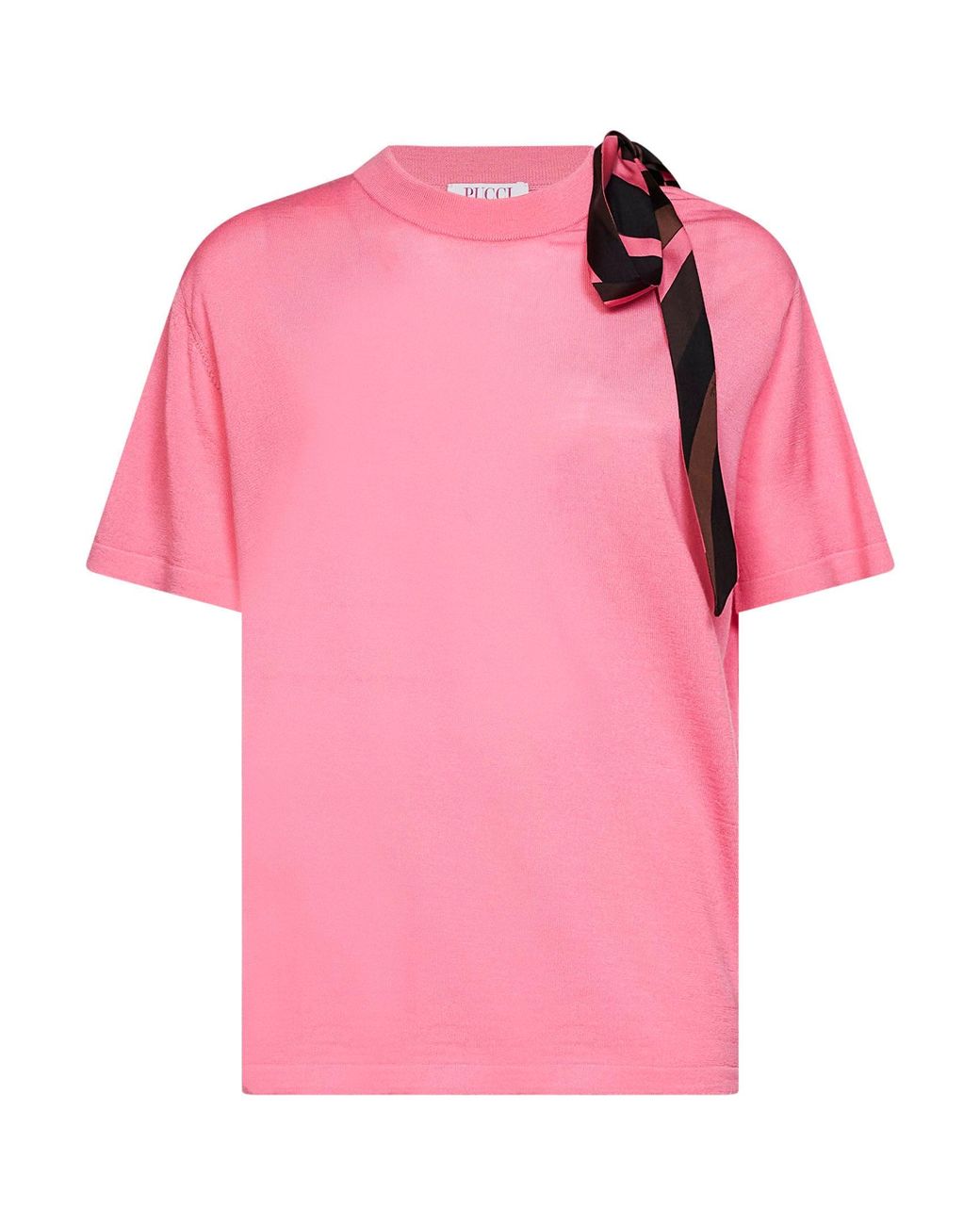 Emilio Pucci Pink Superfine Wool T-Shirt With Printed Scarf Detail