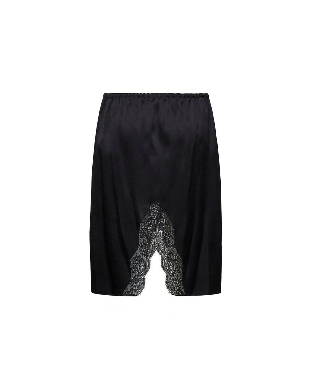 Saint Laurent Black Silk Satin And Lace Double-Sided Pencil Slip Skirt