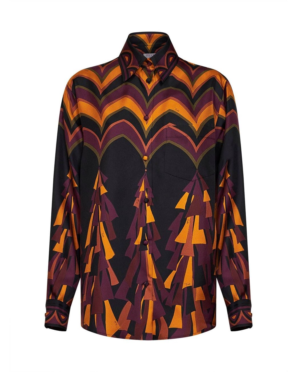 Emilio Pucci Red Burgundy And Baiadera-Print Silk Twill Fluid Shirt