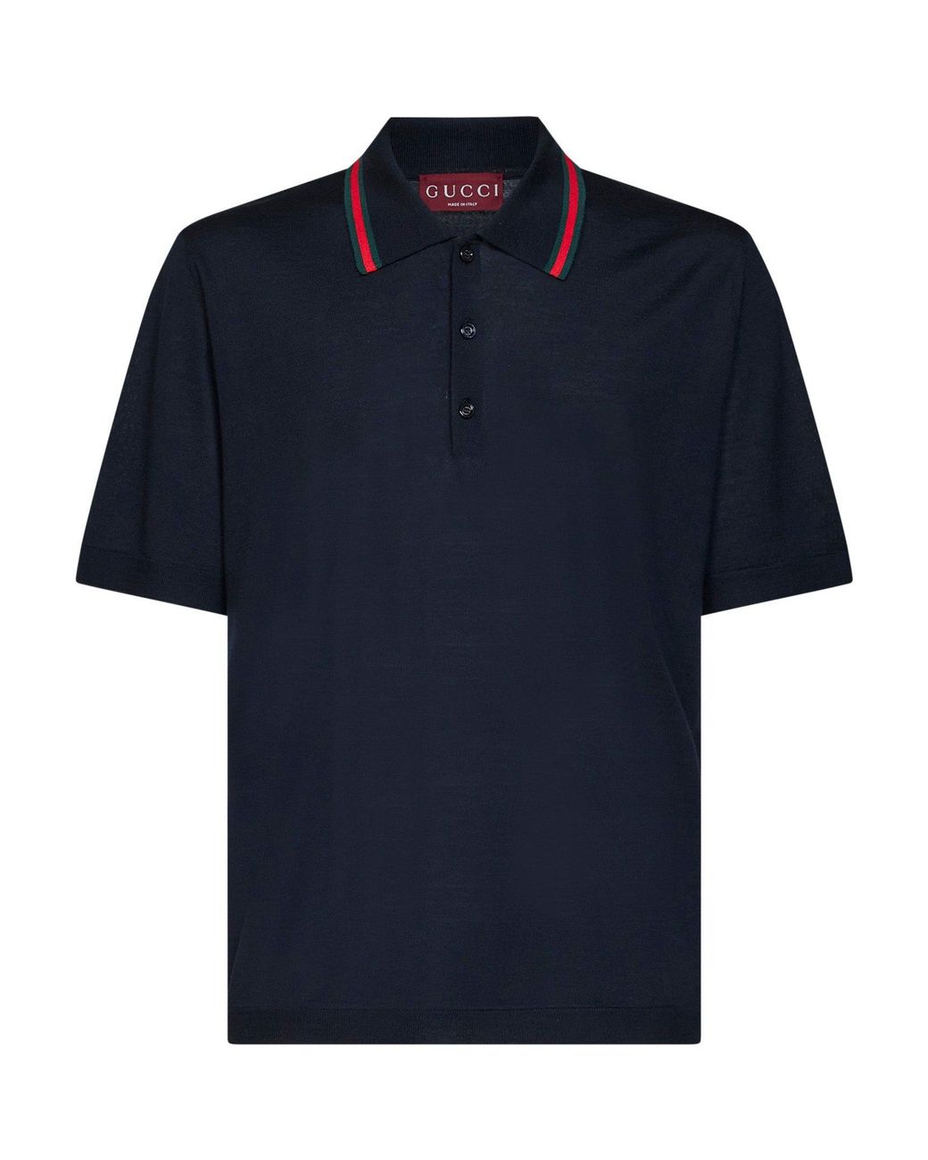 Gucci Blue Dark Wool Knit Polo With Web Pattern for men