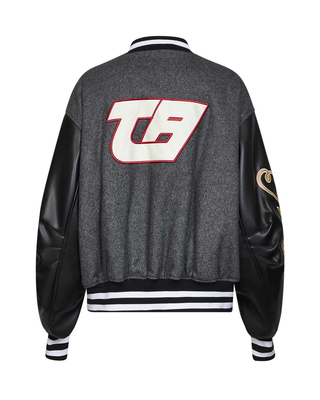The Attico Gray Dark Wool Blend And Leather Varsity Jacket