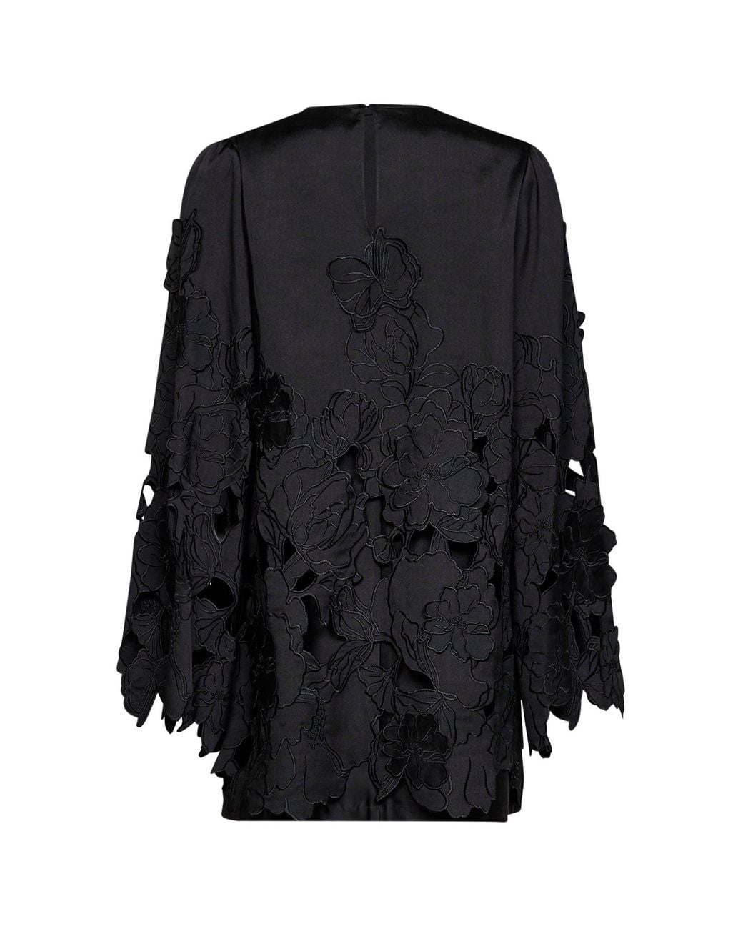 Costarellos Black Floral-Cut Embroidery Claudie Satin Tunic Mini Dress