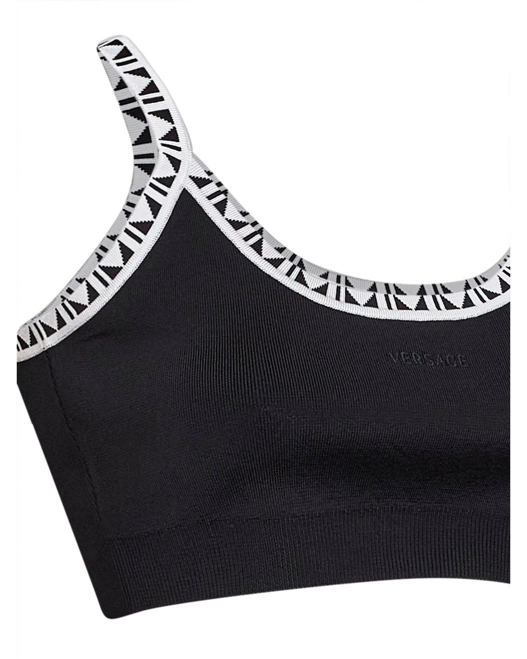 Versace Black Knit Cropped Top With Jacquard Details