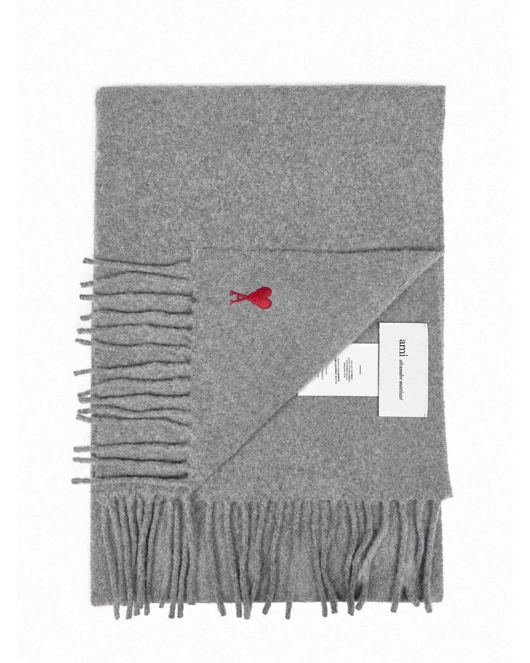 AMI Gray Charcoal Wool Ami De Cœur Scarf for men
