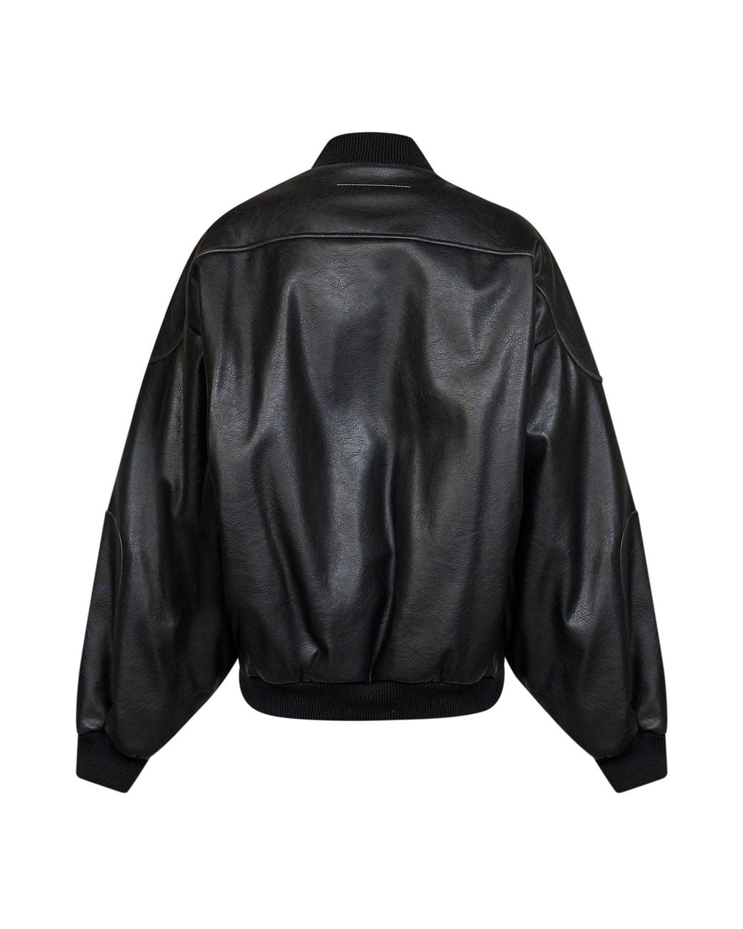 MM6 by Maison Margiela Black Faux Leather Oversized Bomber Jacket
