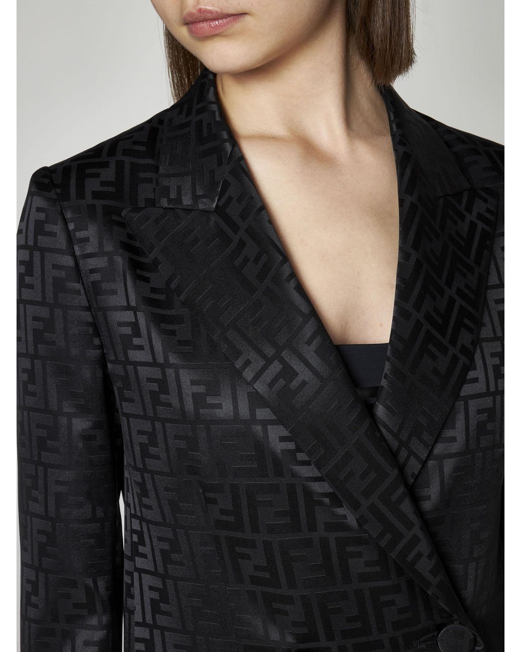 Fendi Ff Silk Double-breasted Blazer in Black | Lyst