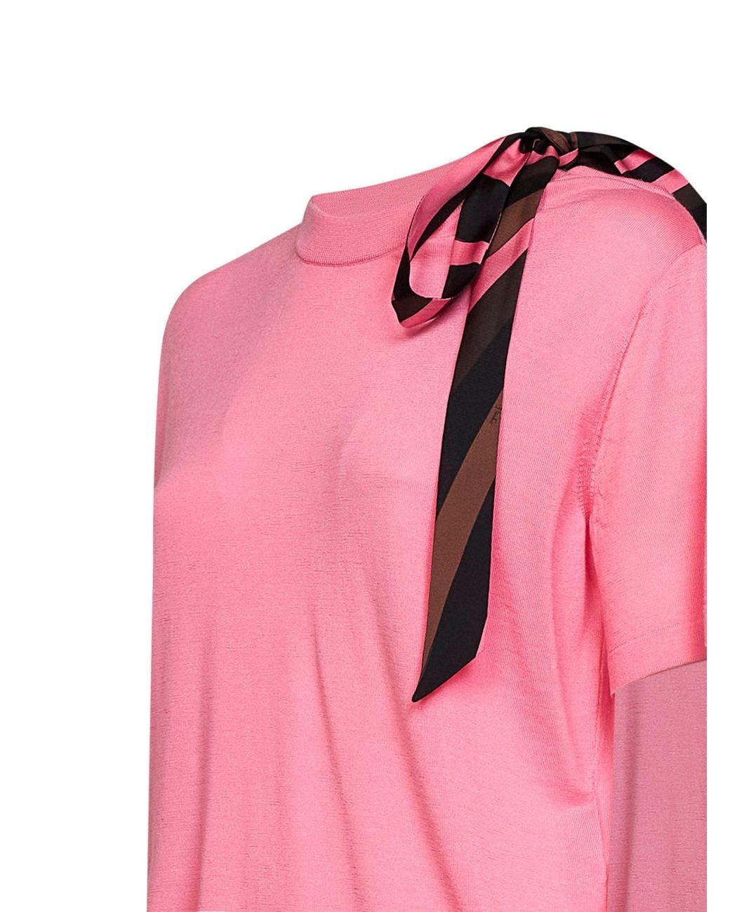 Emilio Pucci Pink Superfine Wool T-Shirt With Printed Scarf Detail