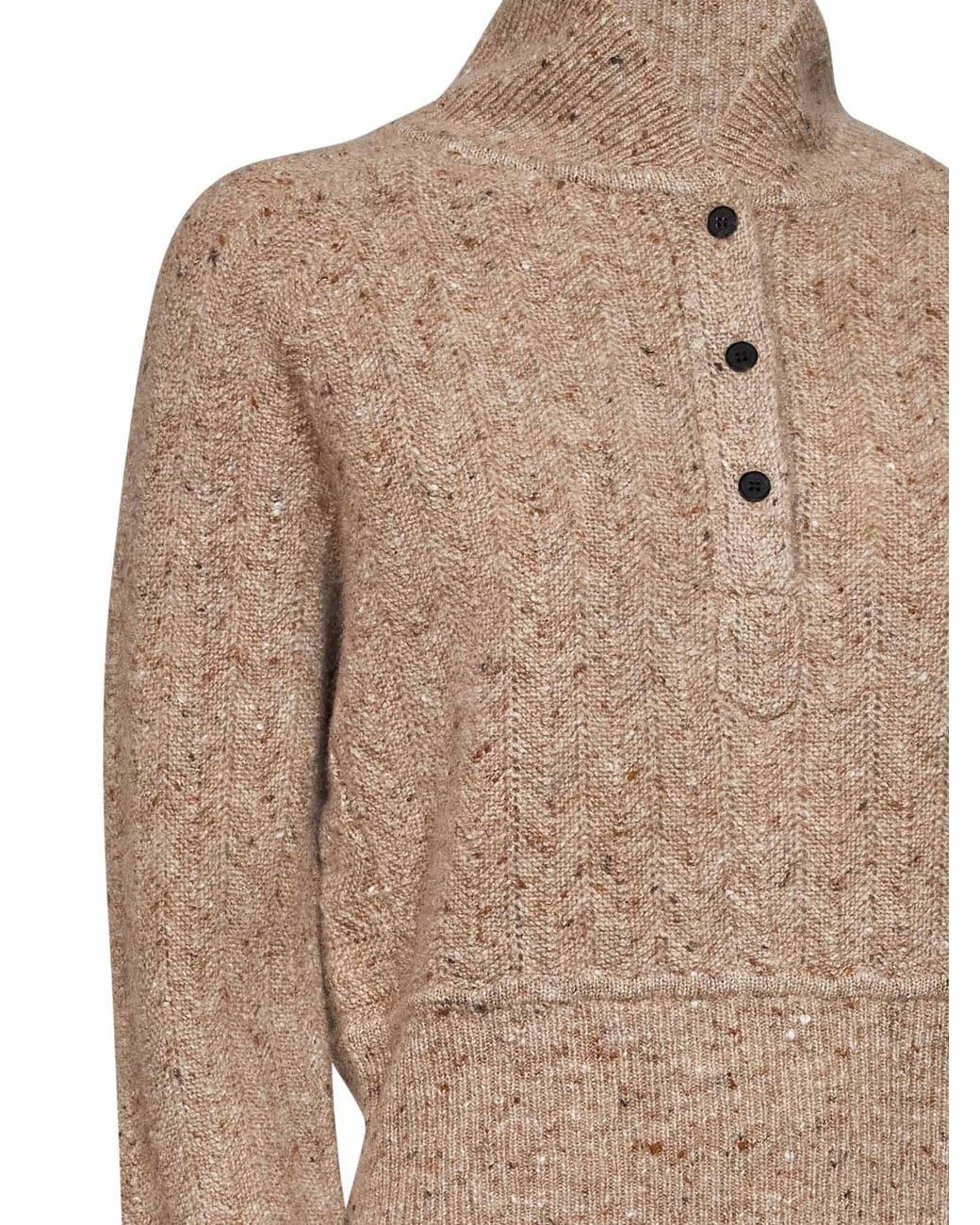 Co. Natural Chevron Virgin Wool And Cashmere Cropped Henley Sweater