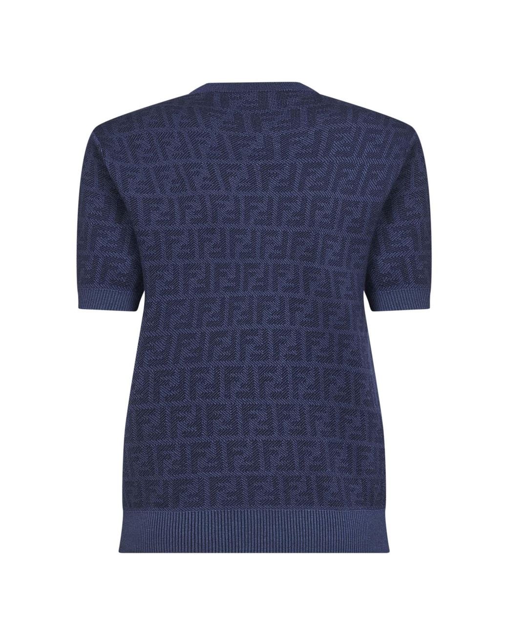 Fendi Blue Denim Ff Wool Crewneck Jumper