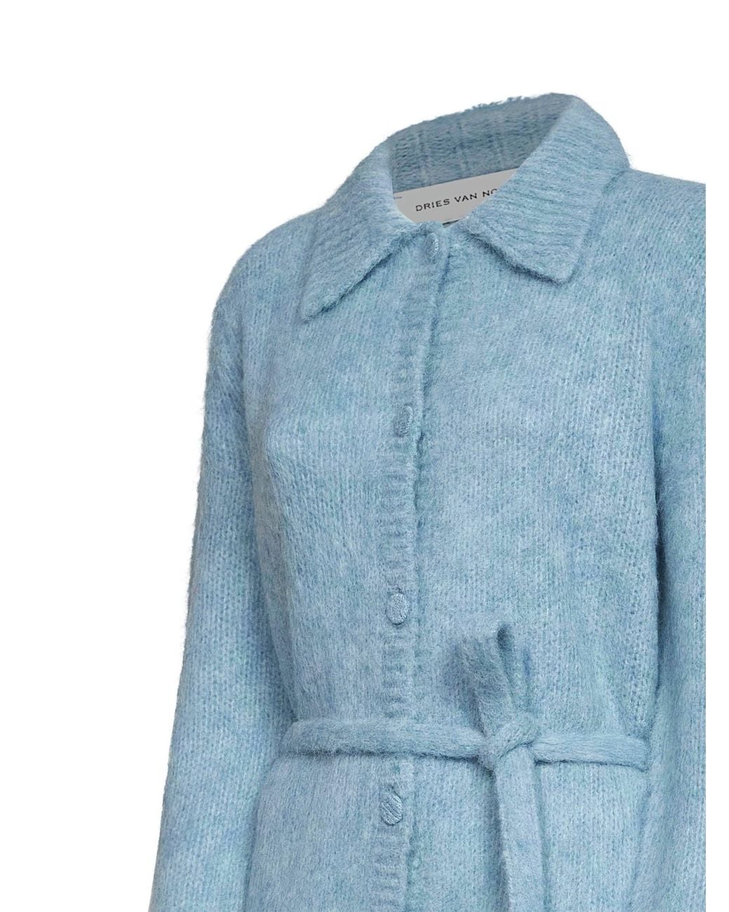 Dries Van Noten Blue Alpaca Blend Toco Belted Polo-Style Cardigan