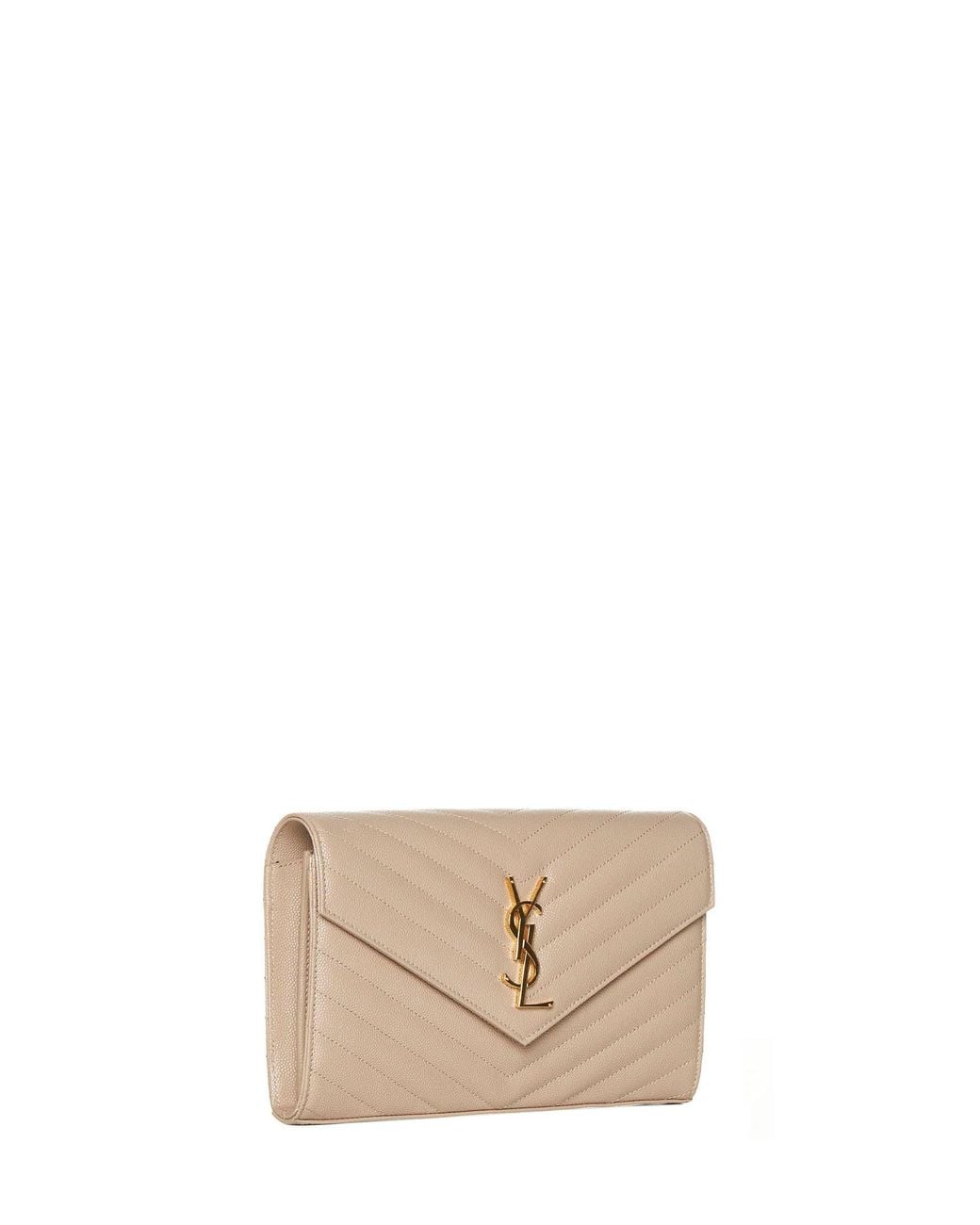 Saint Laurent Natural Quilted Leather Clutch With Ysl Logo