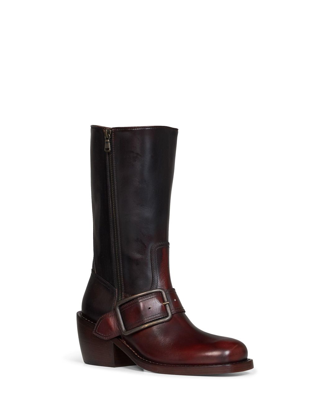 Dries Van Noten Black Tan Brushed Leather Buckled Mid-Calf Boots