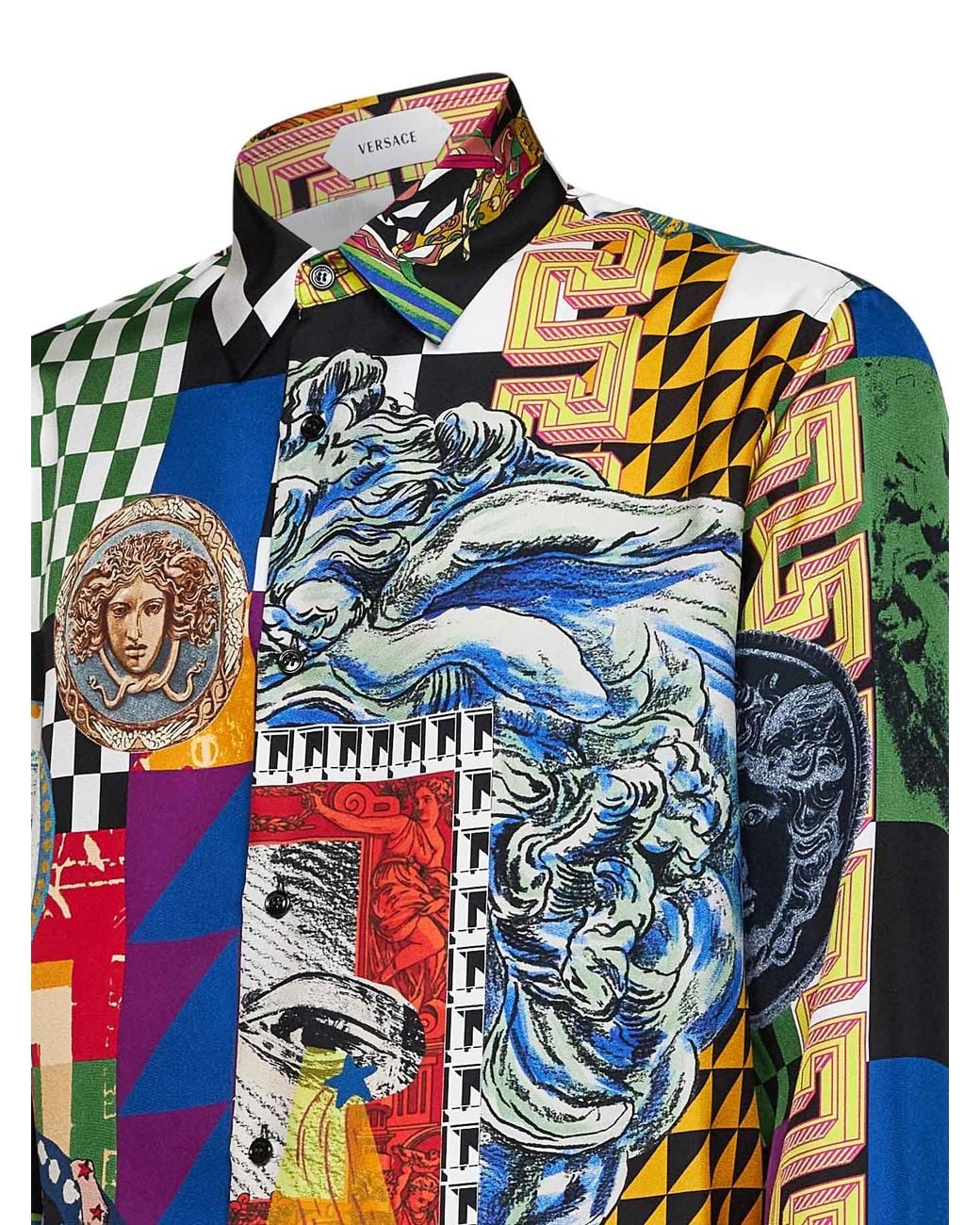 Versace Blue Printed Silk Twill Regular-Fit Shirt for men
