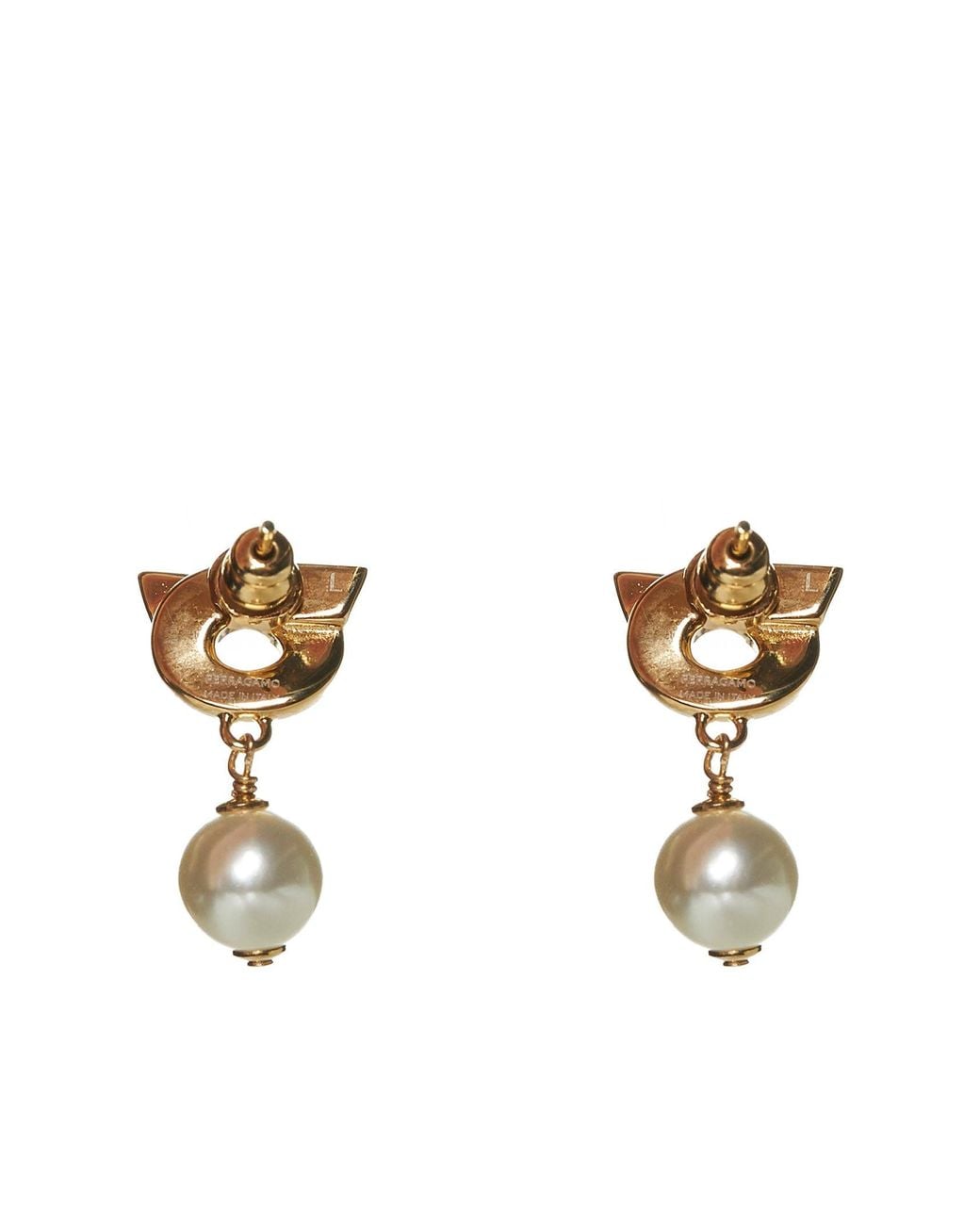 Ferragamo Metallic Hook Earrings With Pearls Bijoux