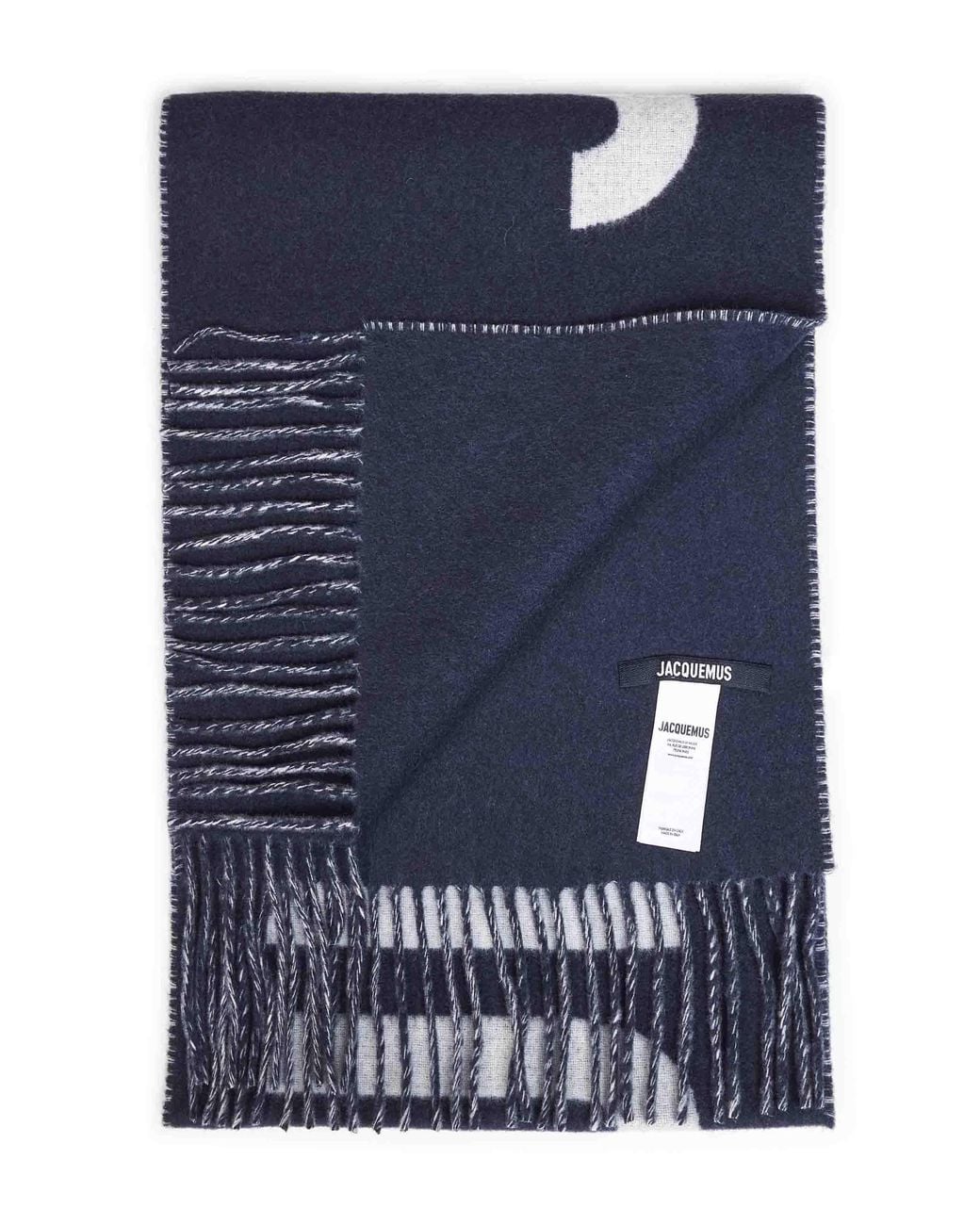 Jacquemus Blue Wool The Fringe Logo Scarf<Br for men