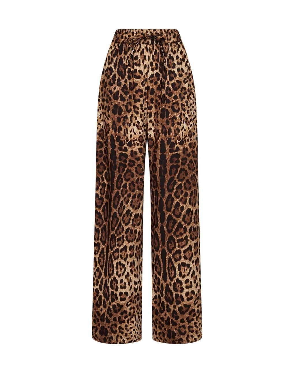Dolce & Gabbana Brown Dolce & Gabbana Leo-Print Stretch Silk Wide-Leg Trousers