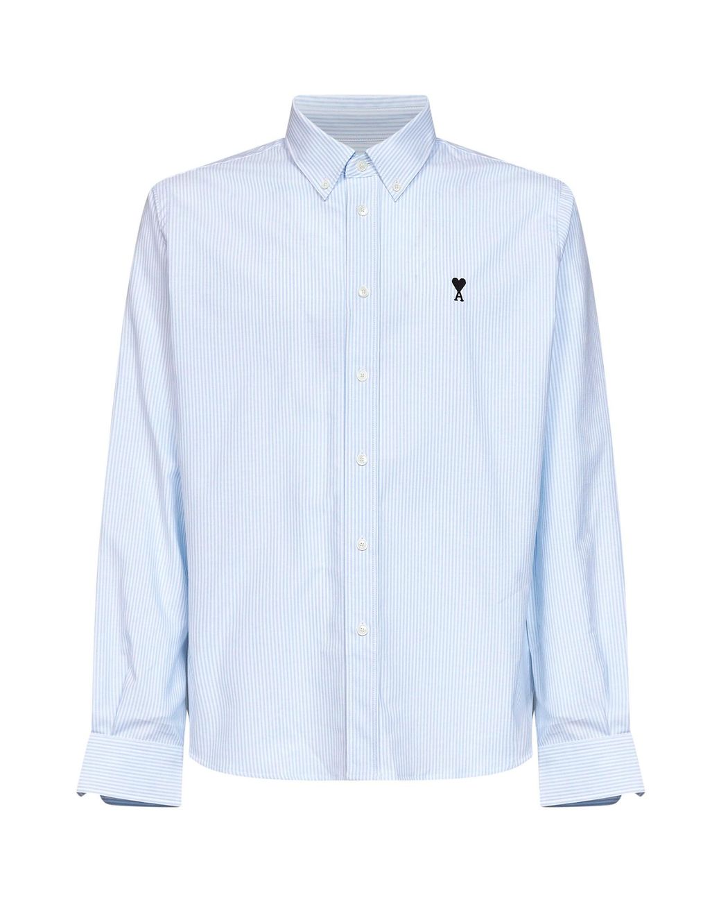 AMI Blue Sky And Striped Cotton Ami De Coeur Shirt for men