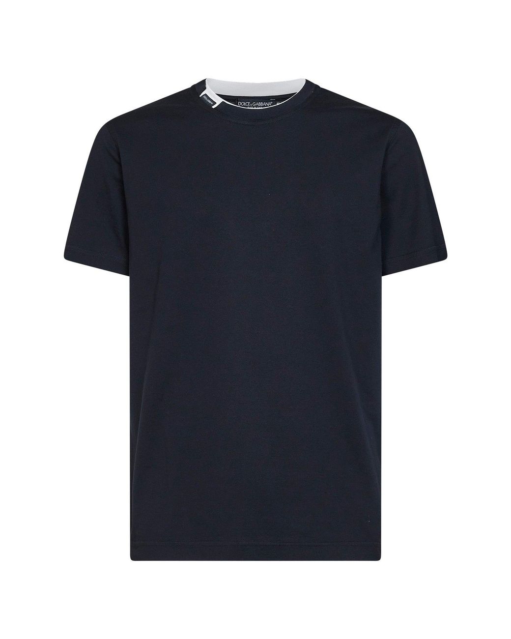Dolce & Gabbana Blue Dark Cotton Jersey T-Shirt With Logo Label for men