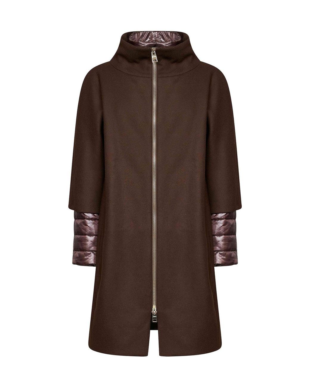 Herno Brown Dark Chocolate Ecowool And Ultralight Nylon Coat